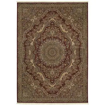 5' X 8' Red And Gold Medallion Area Rug With Fringe