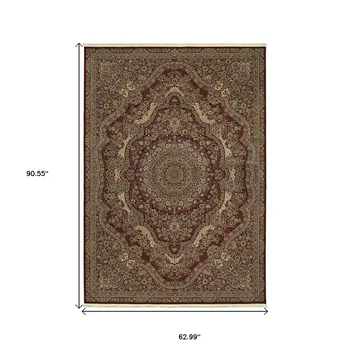 5' X 8' Red And Gold Medallion Area Rug With Fringe