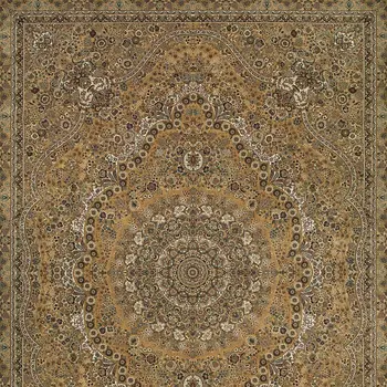 5' X 8' Gold And Ivory Medallion Area Rug With Fringe
