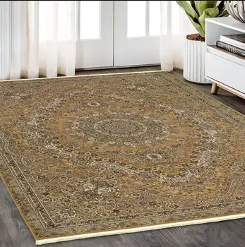 5' X 8' Gold And Ivory Medallion Area Rug With Fringe