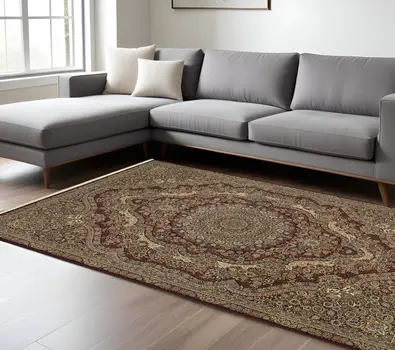 7' X 10' Red And Gold Medallion Area Rug With Fringe