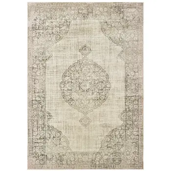 10' X 13' Ivory And Gray Oriental Distressed Area Rug
