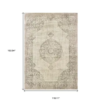 10' X 13' Ivory And Gray Oriental Distressed Area Rug