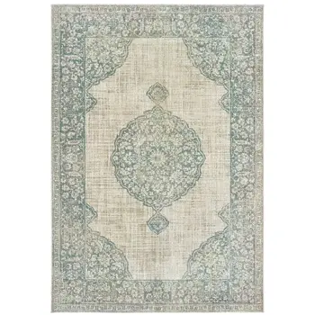10' X 13' Ivory And Blue Oriental Distressed Area Rug