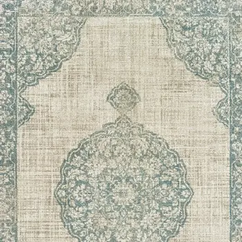 10' X 13' Ivory And Blue Oriental Distressed Area Rug