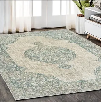 5' X 8' Ivory And Blue Oriental Distressed Area Rug