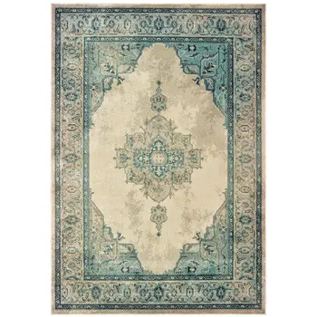 10' X 13' Ivory And Blue Oriental Distressed Area Rug