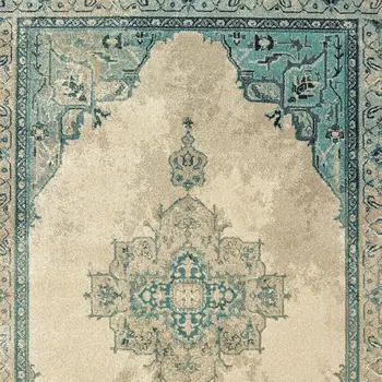 10' X 13' Ivory And Blue Oriental Distressed Area Rug