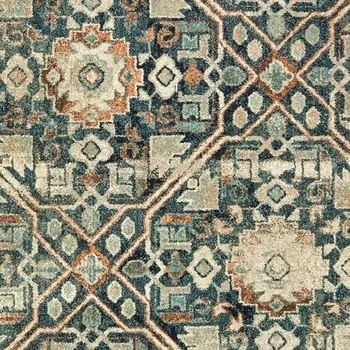 5' X 8' Blue And Ivory Geometric Distressed Area Rug