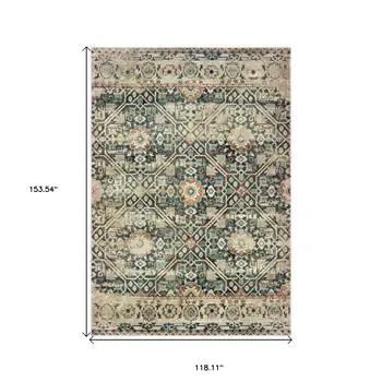 10' X 13' Blue And Ivory Geometric Distressed Area Rug