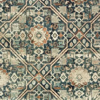 10' X 13' Blue And Ivory Geometric Distressed Area Rug
