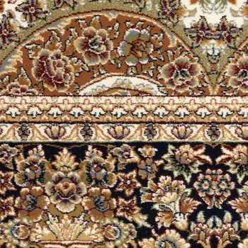 5' X 8' Ivory Black And Tan Medallion Area Rug With Fringe
