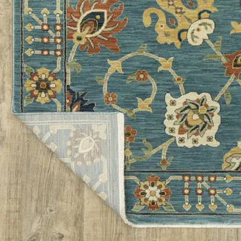 10' X 13' Blue Yellow And Ivory Oriental Area Rug With Fringe
