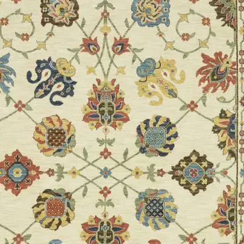 5' X 8' Ivory Yellow And Orange Oriental Area Rug With Fringe