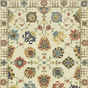 5' X 8' Ivory Yellow And Orange Oriental Area Rug With Fringe