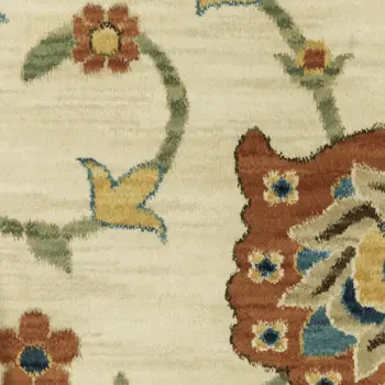 5' X 8' Ivory Yellow And Orange Oriental Area Rug With Fringe
