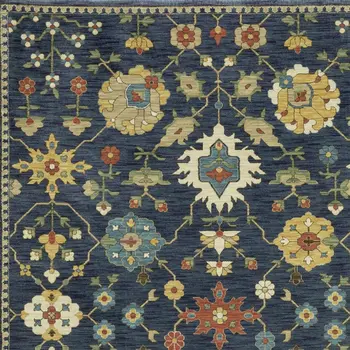 10' X 13' Blue And Gold Oriental Area Rug With Fringe