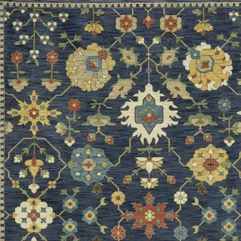 8' X 11' Blue And Gold Oriental Area Rug With Fringe