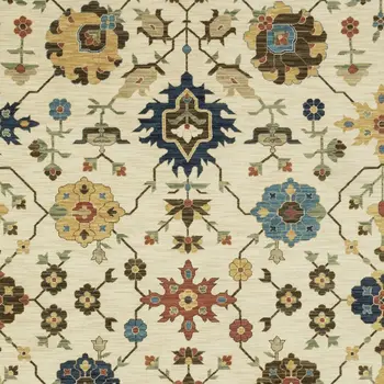 10' X 13' Ivory And Gold Oriental Area Rug With Fringe