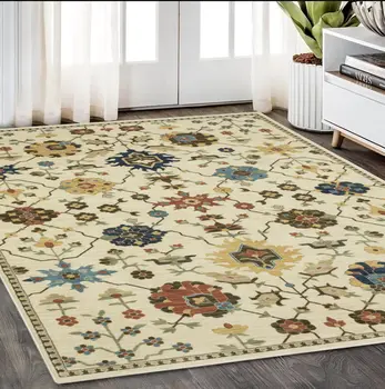 5' X 8' Ivory And Gold Oriental Area Rug With Fringe