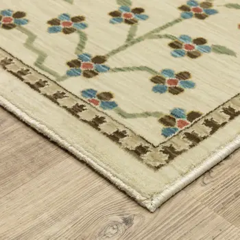 5' X 8' Ivory And Gold Oriental Area Rug With Fringe