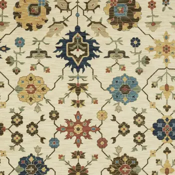 7' X 10' Ivory And Gold Oriental Area Rug With Fringe
