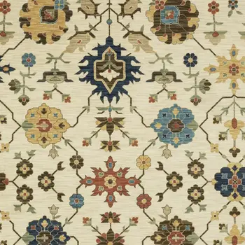 8' X 11' Ivory And Gold Oriental Area Rug With Fringe
