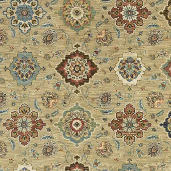 7' X 10' Tan Ivory And Brown Floral Area Rug With Fringe