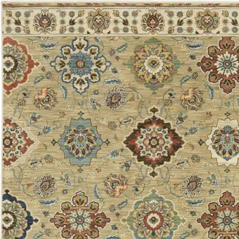 8' X 11' Tan Ivory And Brown Floral Area Rug With Fringe