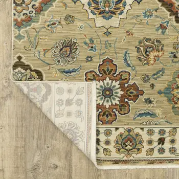 8' X 11' Tan Ivory And Brown Floral Area Rug With Fringe