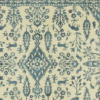 10' X 13' Ivory And Blue Oriental Area Rug With Fringe