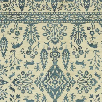 8' X 11' Ivory And Blue Oriental Area Rug With Fringe