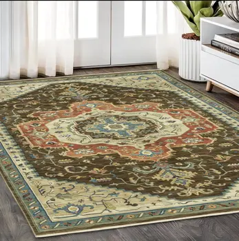 5' X 8' Brown And Orange Oriental Area Rug With Fringe