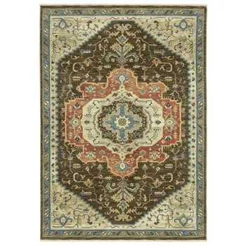 5' X 8' Brown And Orange Oriental Area Rug With Fringe