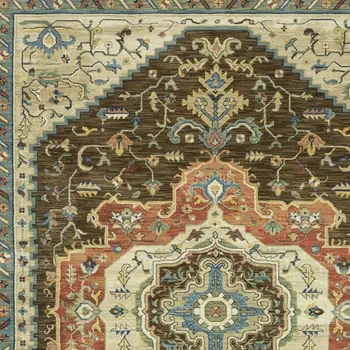 8' X 11' Brown And Orange Oriental Area Rug With Fringe