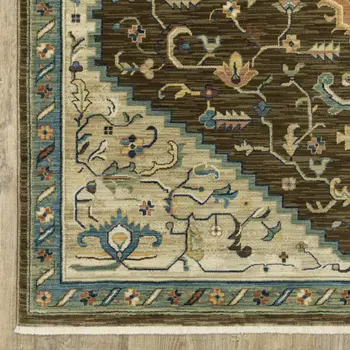 8' X 11' Brown And Orange Oriental Area Rug With Fringe