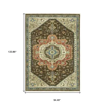 8' X 11' Brown And Orange Oriental Area Rug With Fringe