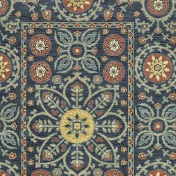10' X 13' Blue And Rust Medallion Area Rug With Fringe