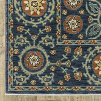 8' X 11' Blue And Rust Medallion Area Rug With Fringe