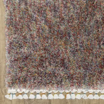 10' X 13' Orange Blue And Yellow Abstract Shag Area Rug With Fringe