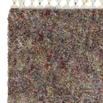 5' X 8' Orange Blue And Yellow Abstract Shag Area Rug With Fringe