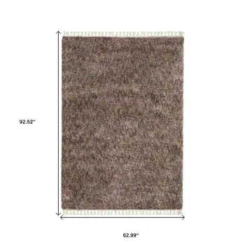 5' X 8' Orange Blue And Yellow Abstract Shag Area Rug With Fringe