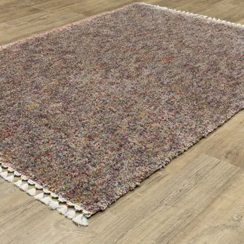8' X 11' Orange Blue And Yellow Abstract Shag Area Rug With Fringe
