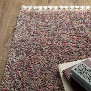 8' X 11' Orange Blue And Yellow Abstract Shag Area Rug With Fringe