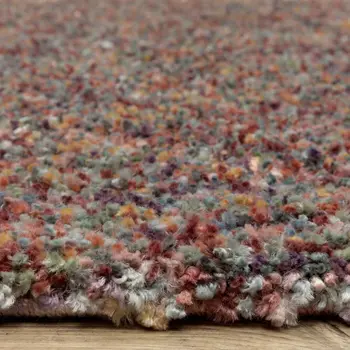 8' X 11' Orange Blue And Yellow Abstract Shag Area Rug With Fringe
