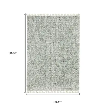 10' X 13' Light Blue And Ivory Abstract Shag Area Rug With Fringe