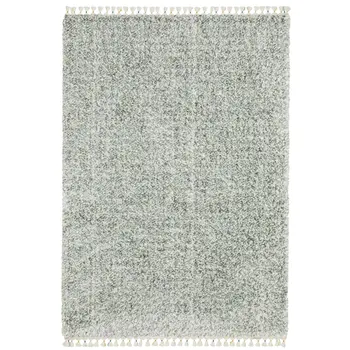 4' X 5' Light Blue And Ivory Abstract Shag Area Rug With Fringe