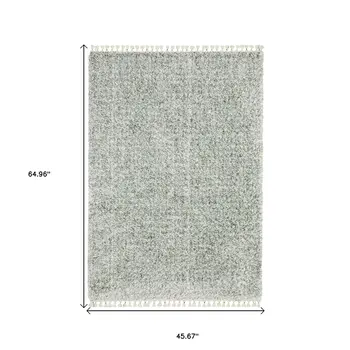 4' X 5' Light Blue And Ivory Abstract Shag Area Rug With Fringe
