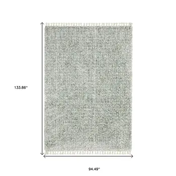 8' X 11' Light Blue And Ivory Abstract Shag Area Rug With Fringe