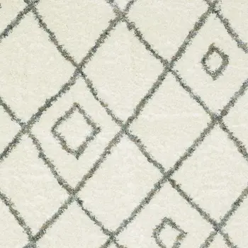4' X 5' Ivory Gray And Tan Diamond Shag Area Rug With Fringe